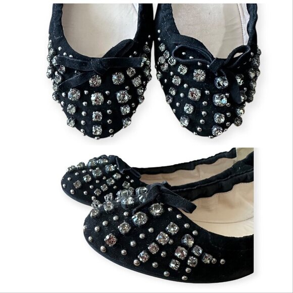 Prada Black Suede Jeweled Ballet Flats, size 39 EU, Original box, dust bag - Picture 9 of 14